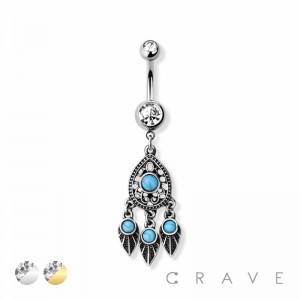 TRIBAL STONE DREAM CATCHER DANGLE 316L SURGICAL STEEL BELLY RING