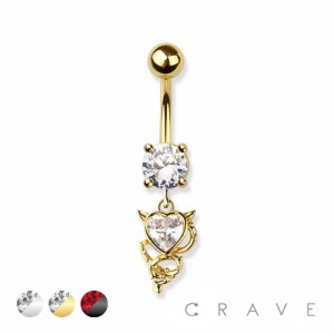 CAT HEART 316L SURGICAL STEEL NAVEL BELLY RING
