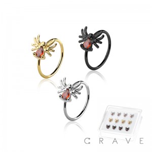 12PCS OF ASSORTED SPIDER 316L SURGICAL STEEL O-RING NOSE HOOP BOX