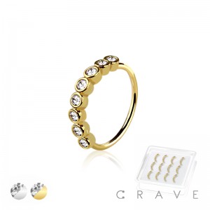 12PCS OF CZ ROUND GEM 316L SURGICAL STEEL O-RING NOSE HOOP BOX