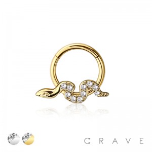 CZ PAVED SNAKE316L SURGICAL STEEL HINGED SEGMENT RING