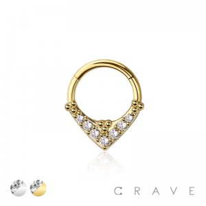 DOWNWARD FACING TRIANGLE CZ GEM 316L SURGICAL STEEL HINGED SEGMENT SEPTUM RING