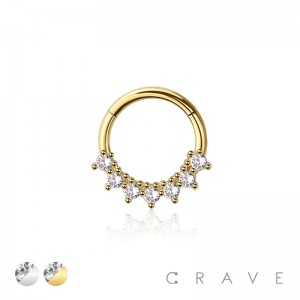 CZ 6 PRONGS GEM LINE 316L SURGICAL STEEL HINGED SEGMENT SEPTUM RING