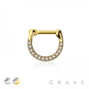 CZ PAVED FRONT GEM 316L SURGICAL STEEL HINGED SEGMENT SEPTUM RING