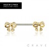 GEM PAVED GOLD BOW 316L SURGICAL STEEL NIPPLE BAR