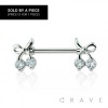 TIE RIBBON WITH CLEAR CZ ENDS 316L SURGICAL STEEL BARBELL NIPPLE BAR