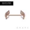 ROSE GOLD WING WITH PEARL 316L SURGICAL STEEL NIPPLE BAR
