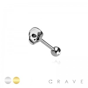 SKULL HEAD 316L SURGICAL STEEL TONGUE BARBELL