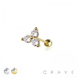 CZ TRINITY GEM 316L SURGICAL STEEL CARTILAGE BARBELL