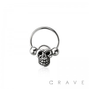 316L SURGICAL STEEL HUGGIE/HOOP SKULL EARRING