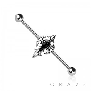 MEDIEVAL CROSS BLACK GEM 316L SURGICAL STEEL INDUSTRIAL BARBELL