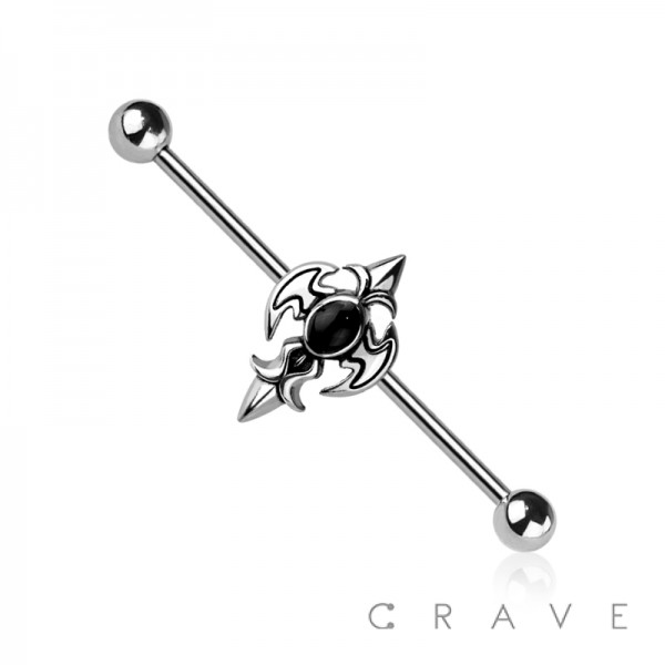 MEDIEVAL CROSS BLACK GEM 316L SURGICAL STEEL INDUSTRIAL BARBELL