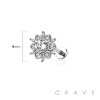 CZ PAVED FLOWER INTERNALLY THREADED 316L SURGICAL STEEL LABRET