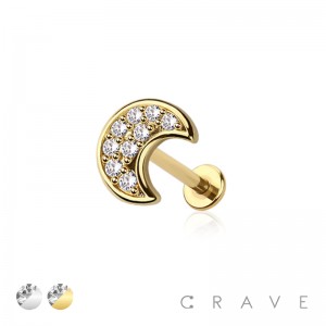 CZ PAVED GEM HALF MOON INTERNALLY THREADED 316L SURGICAL STEEL LABRET SET