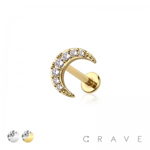 CZ PAVED GEM CRESCENT MOON 316L SURGICAL STEEL LABRET SET