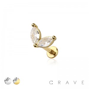 CZ PRONG DOUBLE MARQUISE GEM TOP 316L SURGICAL STEEL LABRET SET