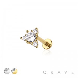 CZ PRONG GEM IN TRIANGLE 316L SURGICAL STEEL LABRET SET