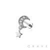 CZ PRONG PAVED CRESENT MOON GEM WITH DANGLE STAR 316L SURGICAL STEEL LABRET