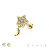CZ PRONG PAVED STAR GEM WITH DANGLE CRESCENT MOON 316L SURGICAL STEEL LABRET
