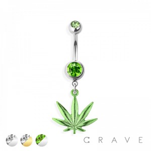 MARIJUANA DANGLE 316L SURGICAL STEEL NAVEL RING
