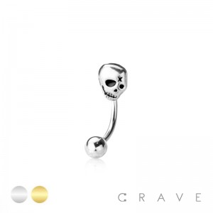 SKULL HEAD 316L SURGICAL STEEL CURVED BARBELL