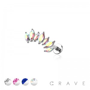 CZ MARQUISE CUT MOISSANITE CURVE 316L SURGICAL STEEL LABRET SET