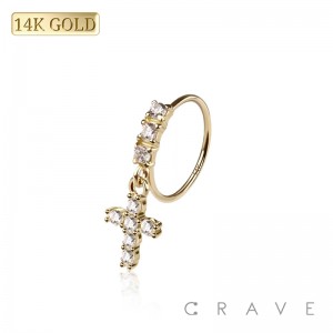 14Kt Gold CROSS NOSE HOOP DANGLE
