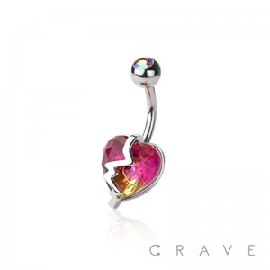 2 TONE HEART GEM WITH VERTICAL HEARTBEAT 316L SURGICAL STEEL NON DANGLE BELLY RING