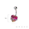 2 TONE HEART GEM WITH DOUBLE HEART CUPID 316L SURGICAL STEEL NAVEL BELLY RING
