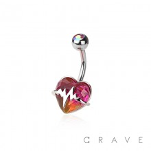 2 TONE HEART GEM WITH HEARTBEAT 316L SURGICAL STEEL NAVEL BELLY RING