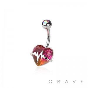 2 TONE HEART GEM WITH HEARTBEAT 316L SURGICAL STEEL NON DANGLE BELLY RING