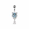 CAT WITH CZ GEM DANGLE 316L SURGICAL STEEL NAVEL BELLY RING