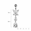 CZ BUTTERFLY WITH DANGEL 316L SURGICAL STEEL NAVEL BELLY RING