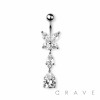 CZ BUTTERFLY WITH DANGEL 316L SURGICAL STEEL NAVEL BELLY RING