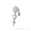 CZ FLOWER WITH CENTER STAR DANGLE 316L SURGICAL STEEL REVERSE NAVEL BELLY RING