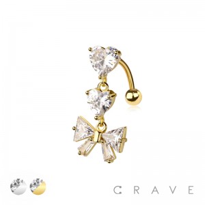 CZ GEM WITH RIBBON DANGLE 316L SURGICAL STEEL REVERSE NAVEL BELLY RING