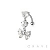 CZ GEM WITH RIBBON DANGLE 316L SURGICAL STEEL REVERSE NAVEL BELLY RING