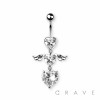 CZ GEM WITH ANGEL WINGS DANGLE 316L SURGICAL STEEL NAVEL RING