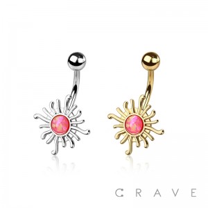 MEDIEVAL SUN WITH OPAL CENTER 316L SURGICAL STEEL NAVEL RING