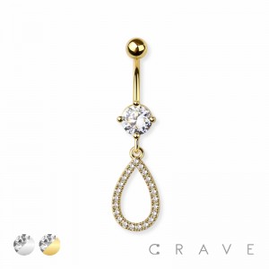 CZ TEAR DROP OUTLINE DANGLE 316L SURGICAL STEEL NAVEL BELLY RING