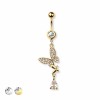 CZ PAVED BUTTERFLY WITH DANGLE 316L SURGICAL STEEL NAVEL BELLY RING