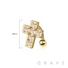 CZ PAVED CROSS 316L SURGICAL STEEL REVERSE NAVEL BELLY RING
