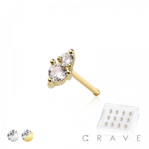 12PCS OF DOUBLE PRONG CZ GEM TOP 316L SURGICAL STEEL NOSE BONE