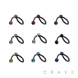 BLACK PVD PLATED OVER 316L SURGICAL STEEL TWIST W/ MULTI GEM BALL