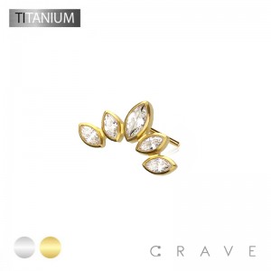 IMPLANT GRADE TITANIUM THREADLESS PUSH IN FIVE MARQUISE GEM CLUSTER CZ TOP PART (TOP PART ONLY)