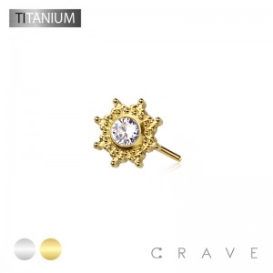 IMPLANT GRADE TITANIUM THREADLESS PUSH IN MINI SUN WITH CZ TOP PART(TOP PART ONLY)