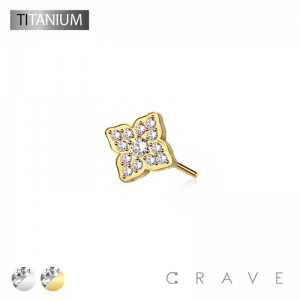 IMPLANT GRADE TITANIUM THREADLESS PUSH IN LUCKY CLOVER CZ GEM CLUSTER TOP (ONLY)