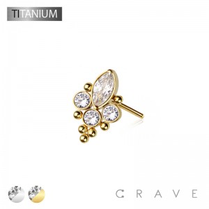 IMPLANT GRADE TITANIUM THREADLESS PUSH IN GEM SARAI PEAR THREADLESS TOP(TOP PART ONLY)