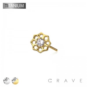 IMPLANT GRADE TITANIUM THREADLESS PUSH IN SOLITAIRE GEM FLOWER THREADLESS TOP(TOP PART ONLY)