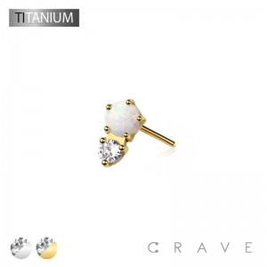 IMPLANT GRADE TITANIUM THREADLESS PUSH IN STACKED 2-GEM PRONG SET END THREADLESS TOP(TOP PART ONLY)